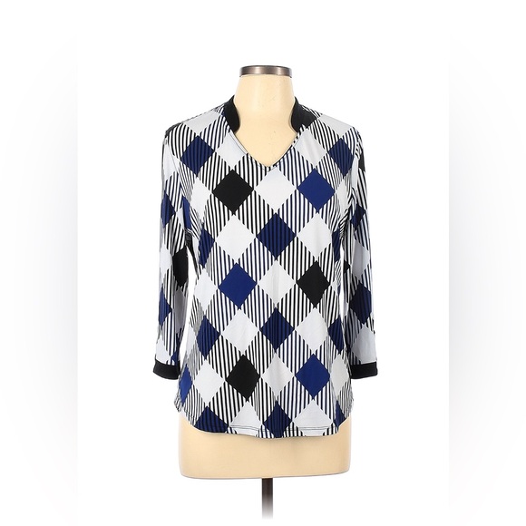 3/$10 bundle deal New York & Company Medium Women's Blouse Blue white Black M - Picture 2 of 7
